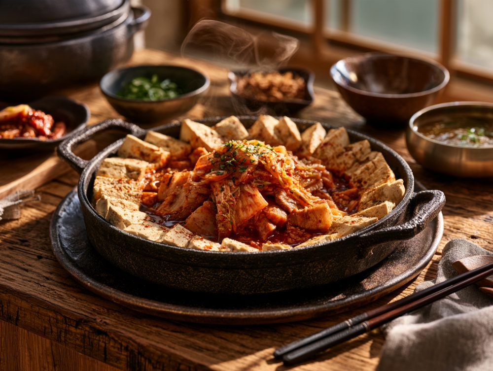 Korean Dubu Kimchi, plated and ready to serve