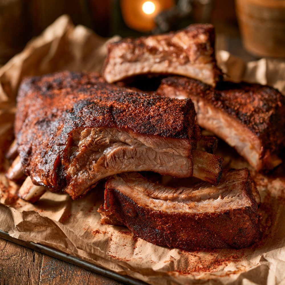 Memphis Dry Rub Ribs, plated and ready to serve
