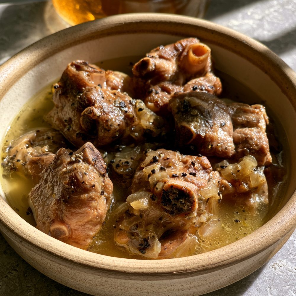 Braised Pork Neck Bones, Down-Home Style, plated and ready to serve