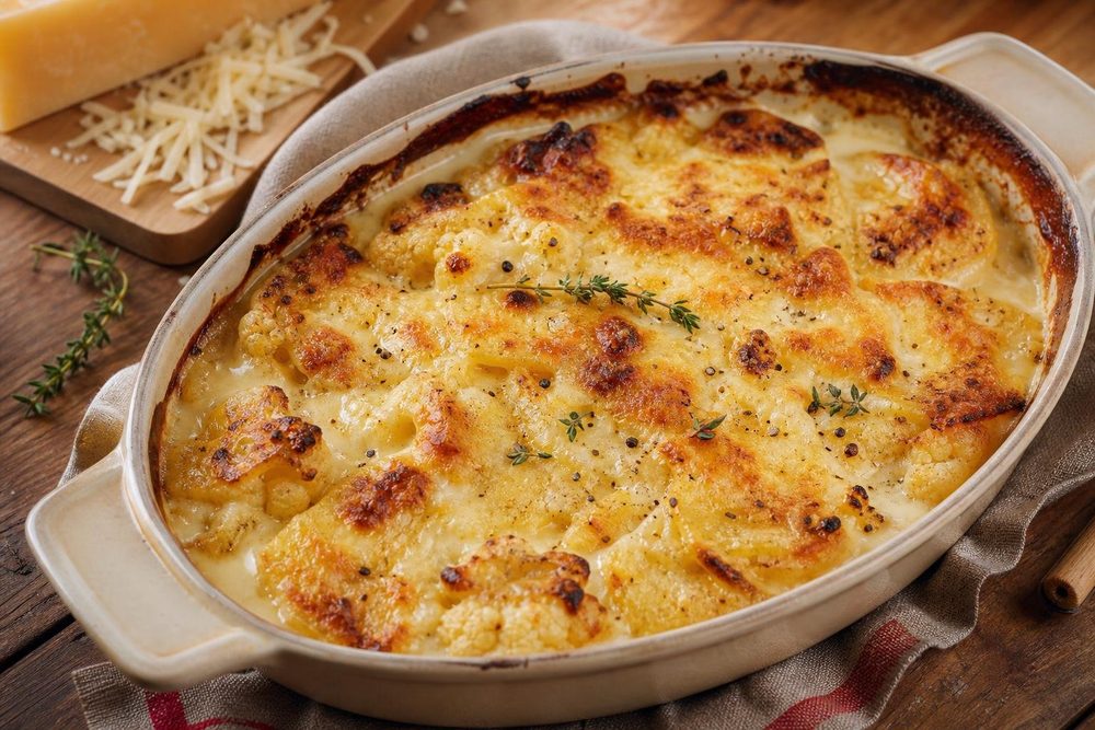 Gratin Dauphinois Keto Chou-fleur, plated and ready to serve