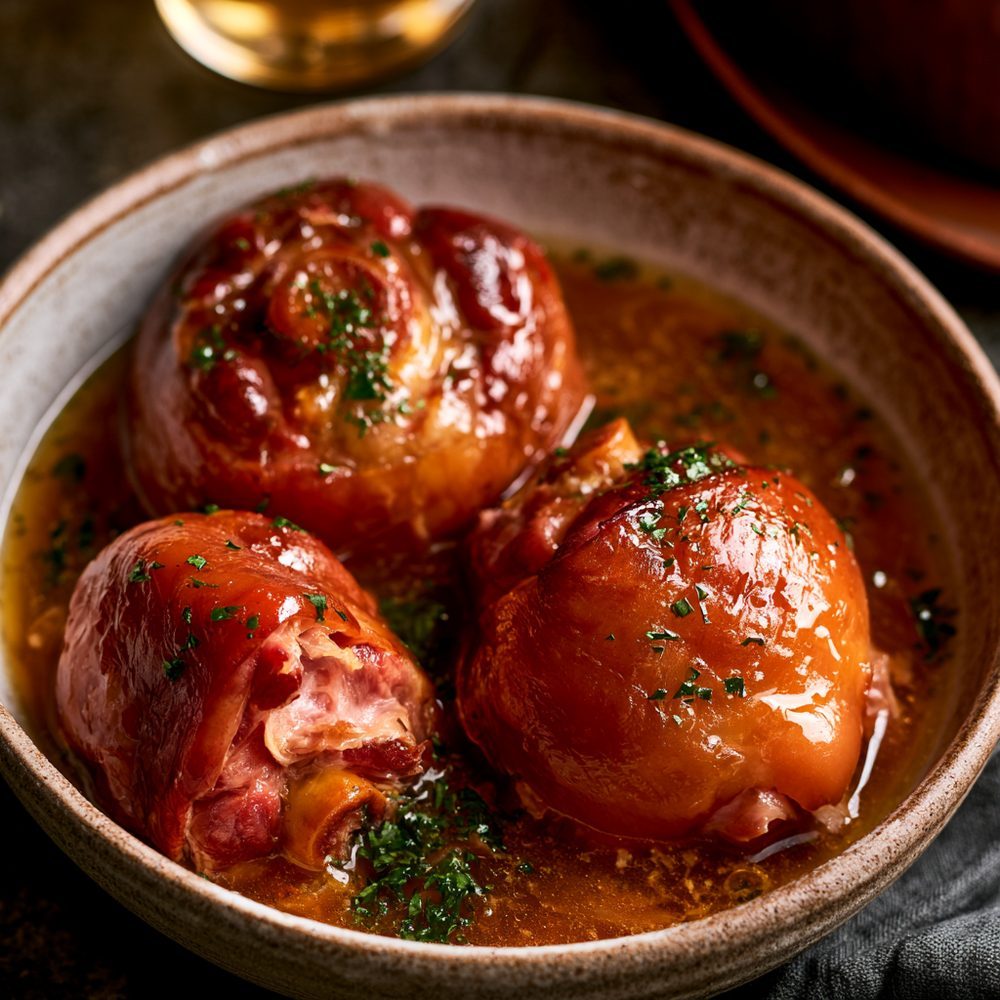 Braised Ham Hocks, plated and ready to serve