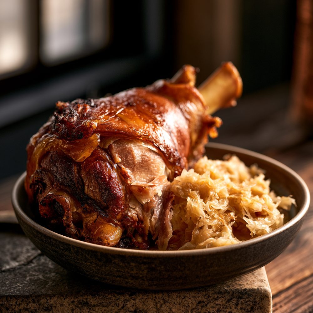 Polish Golonka, Braised Pork Hock, plated and ready to serve