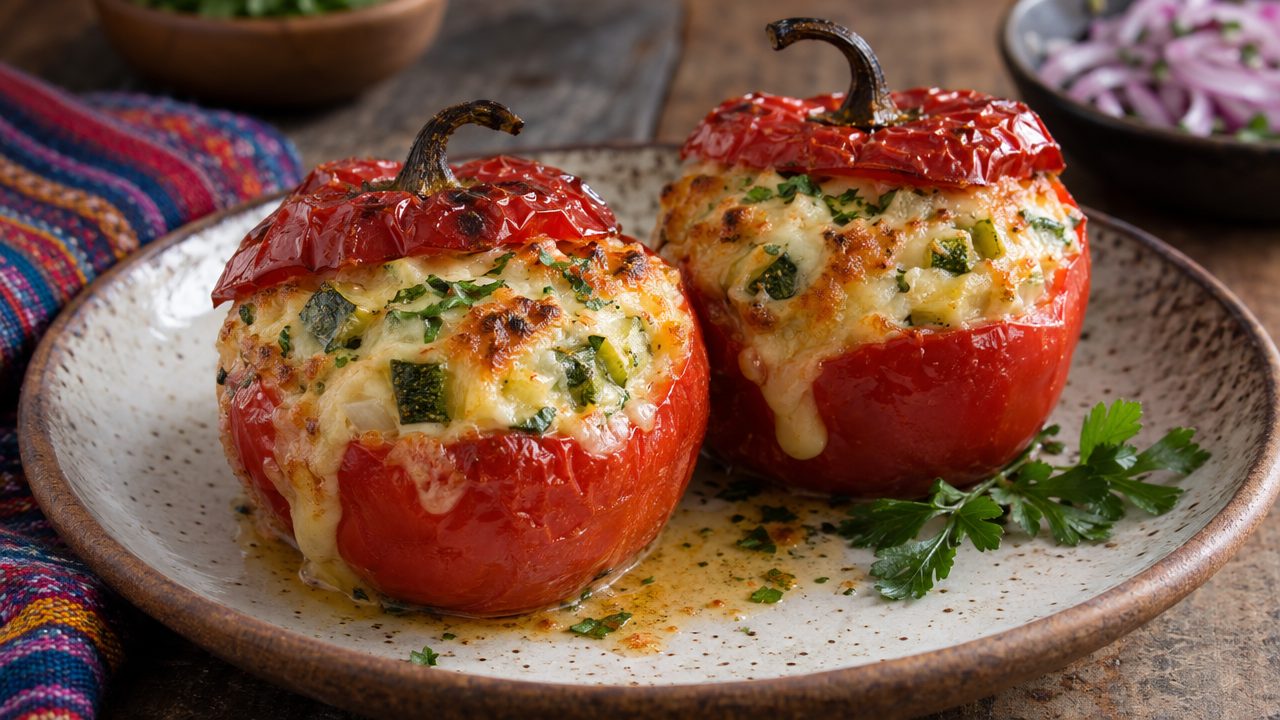 Rocoto Relleno de Queso, plated and ready to serve