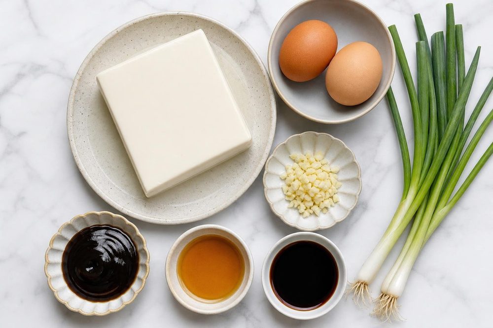 Ingredients for Pad Tao Hu Khai Tofu Egg Stir Fry