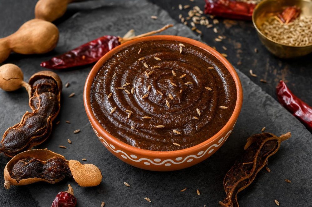Keto Tamarind Sauce, plated and ready to serve