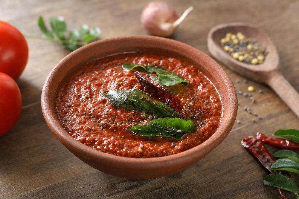 Roasted Tomato Chutney, plated and ready to serve