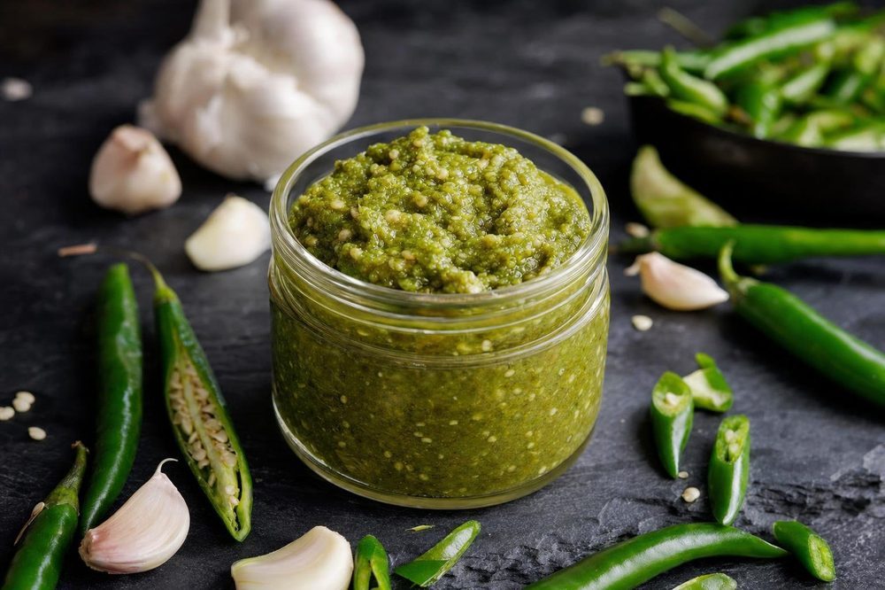 Green Chili & Garlic Paste, plated and ready to serve
