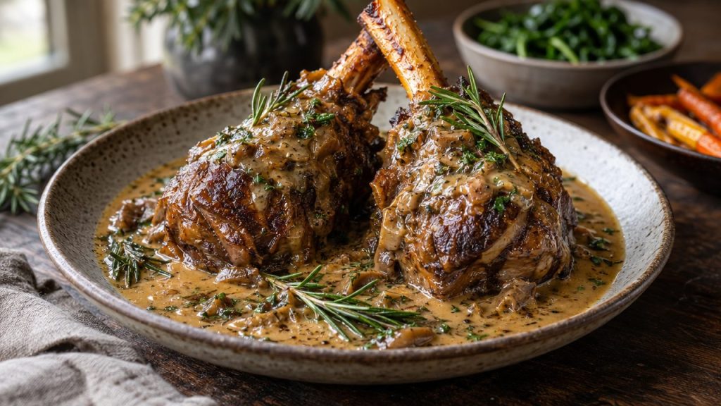 Keto Lamb Shanks in Irish Whiskey Sauce, plated and ready to serve