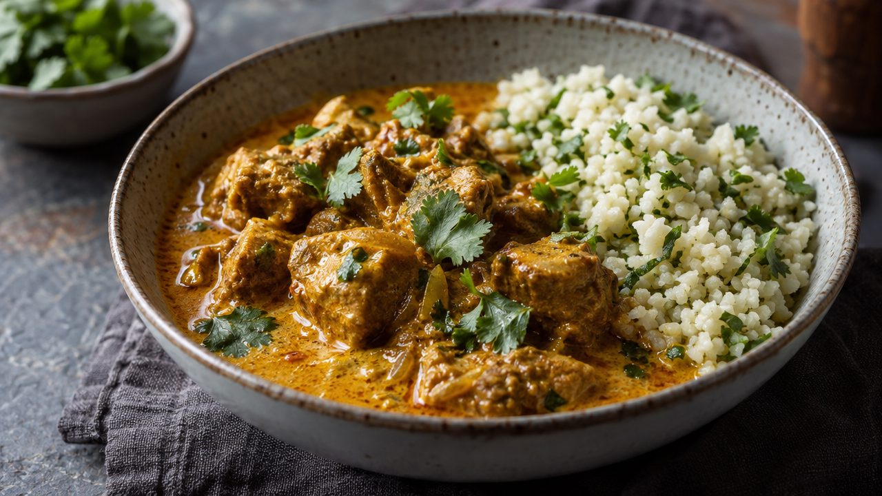 Keto Irish Lamb Curry, plated and ready to serve