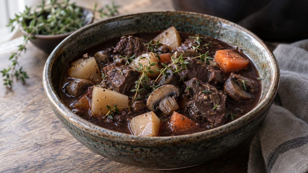 Keto Irish Venison Stew, plated and ready to serve