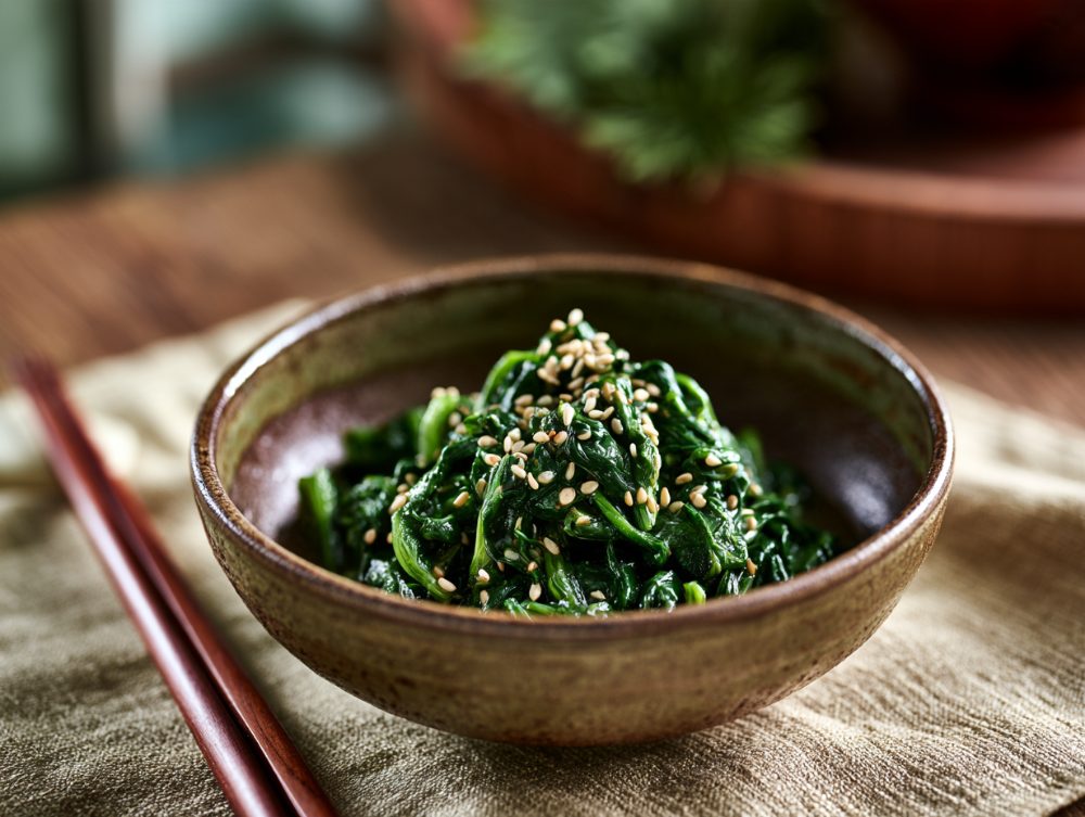 Korean Sigeumchi-namul, plated and ready to serve