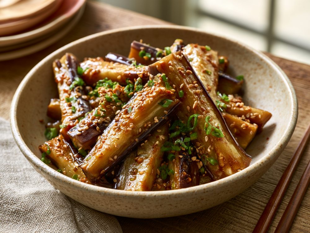 Korean Gaji-namul, plated and ready to serve