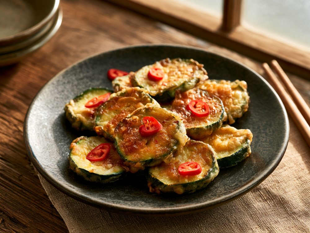 Korean Hobak-jeon, plated and ready to serve