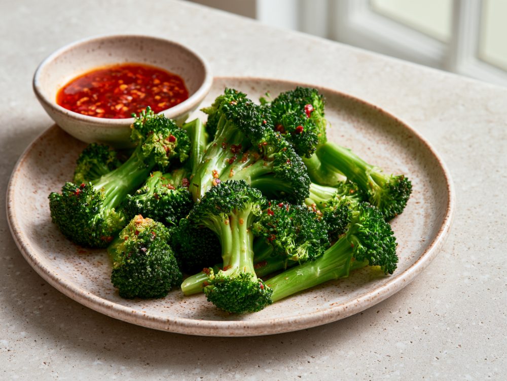 Korean Broccoli Chojang Muchim, plated and ready to serve