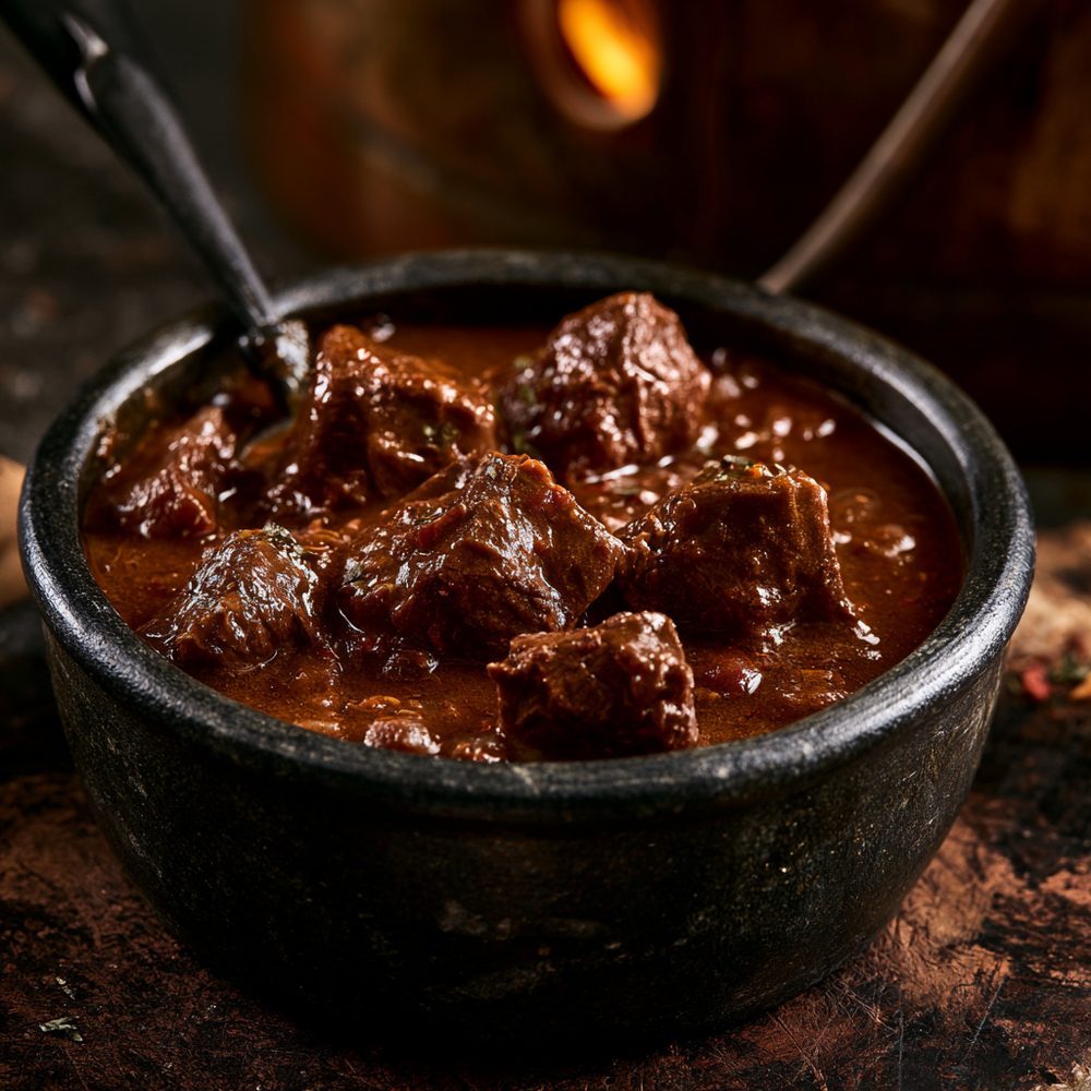 Hunter's-Style Venison Stew, plated and ready to serve