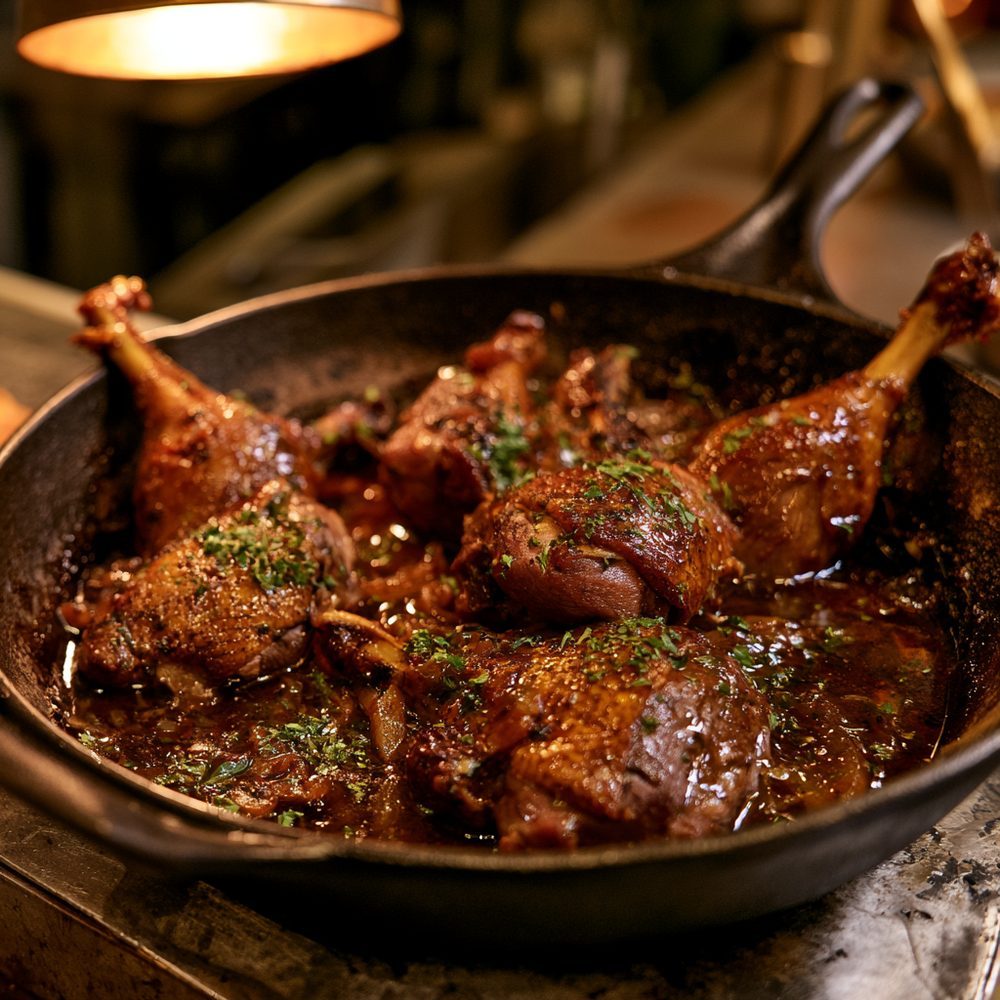 Cajun Smothered Duck, plated and ready to serve