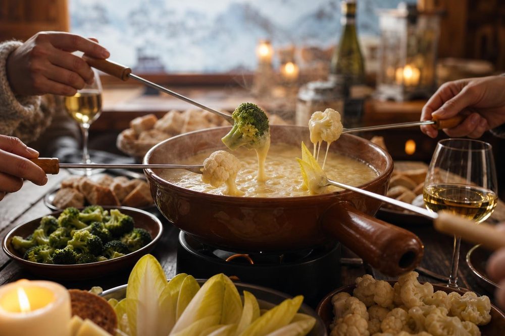 Fondue Savoyarde Keto, plated and ready to serve