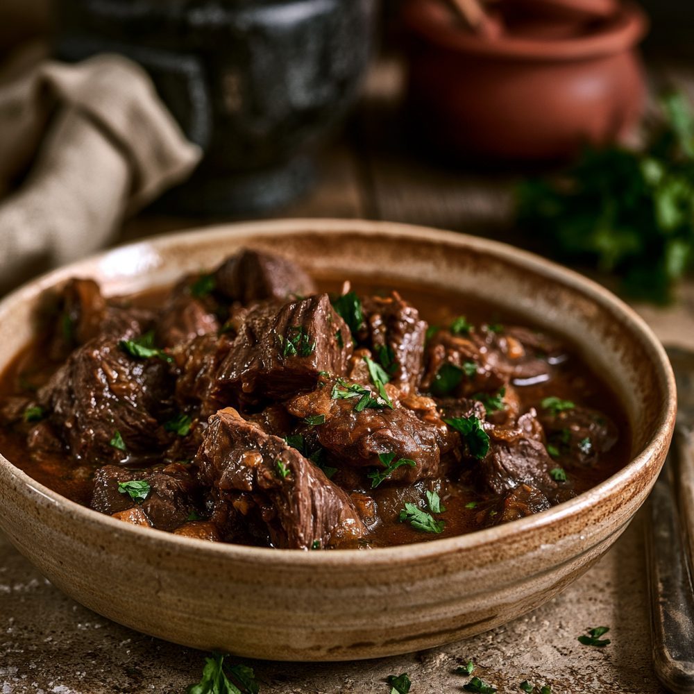 Polish Jeleń w Sosie, Venison in Sauce, plated and ready to serve