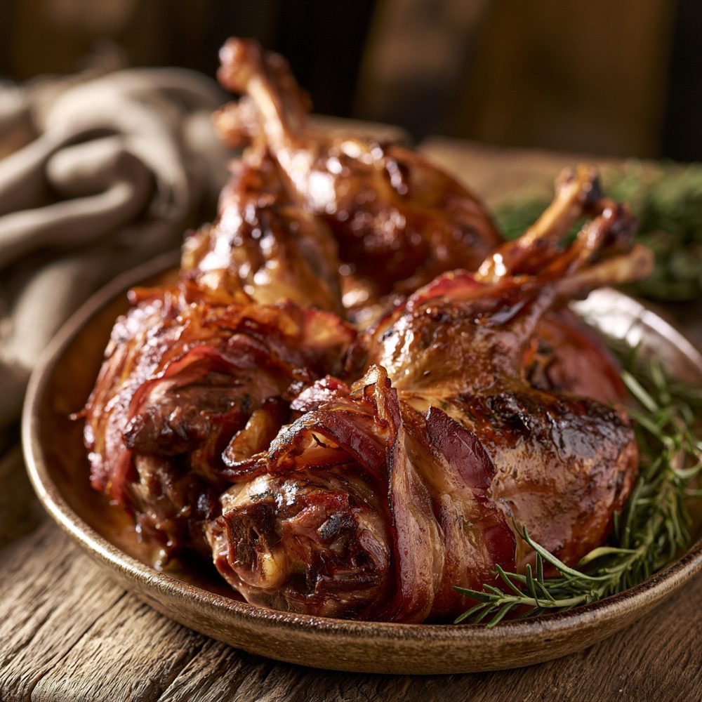 Polish Zając Pieczony, Roast Hare, plated and ready to serve