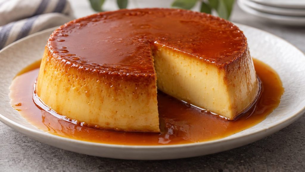 Flan Peruano, plated and ready to serve