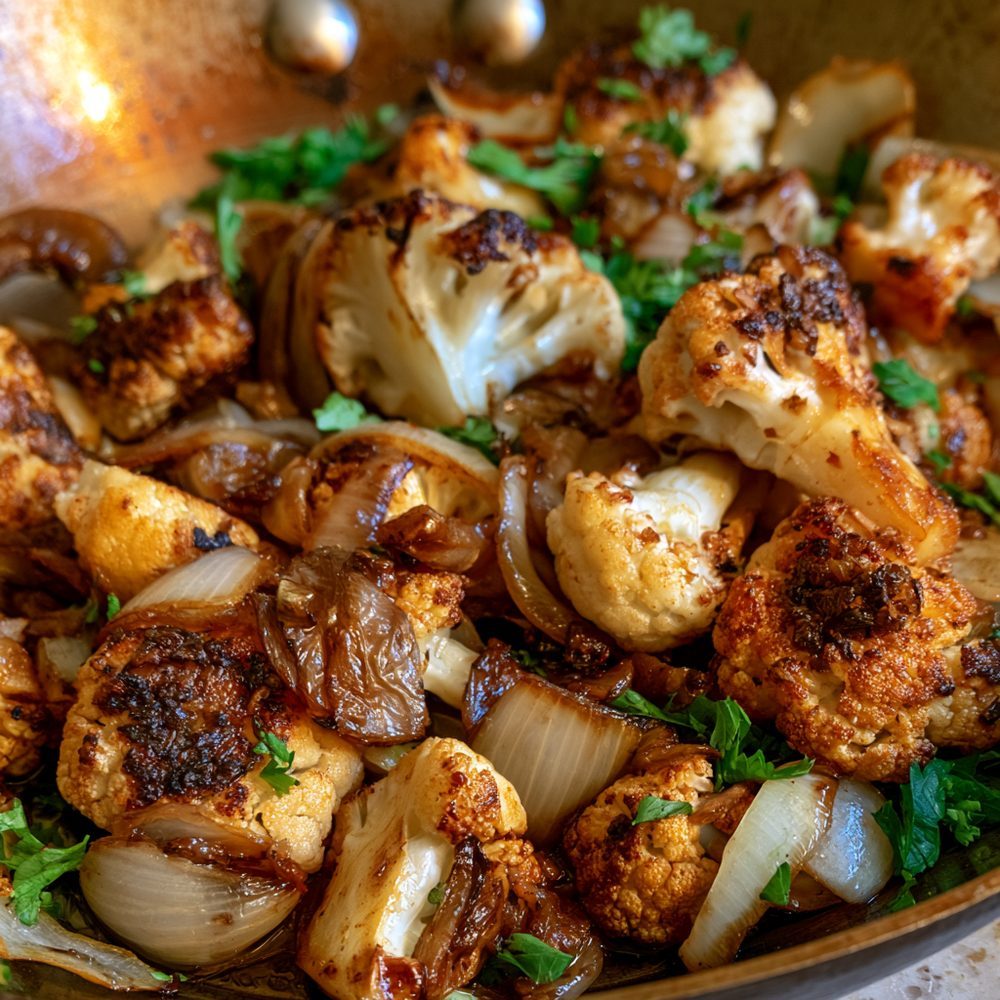 Mock Kasha Varnishkes, Cauliflower Style, plated and ready to serve