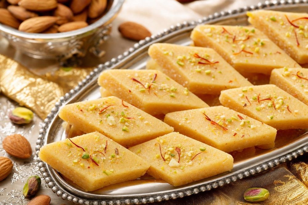 Almond Barfi, plated and ready to serve