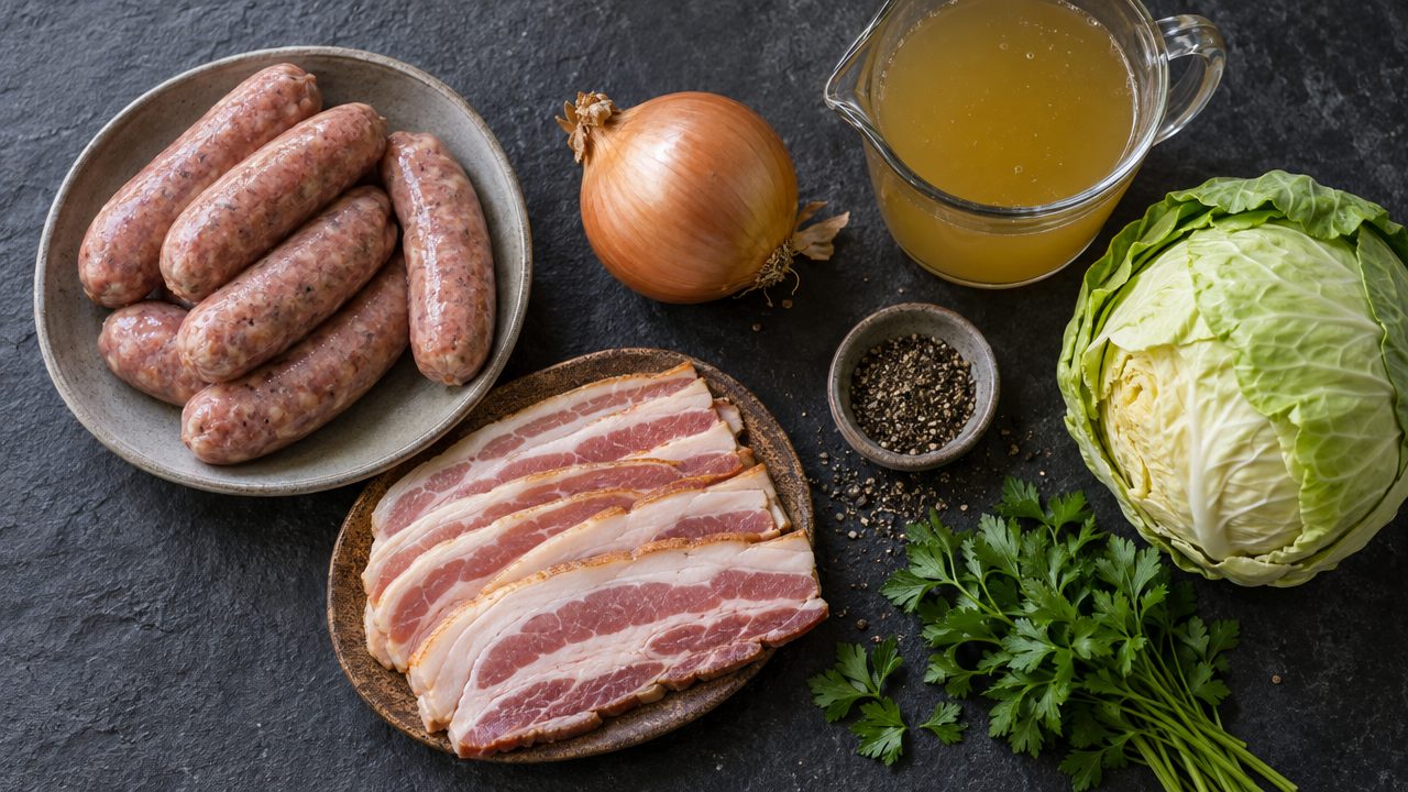 Ingredients for Keto Sausage and Bacon Coddle