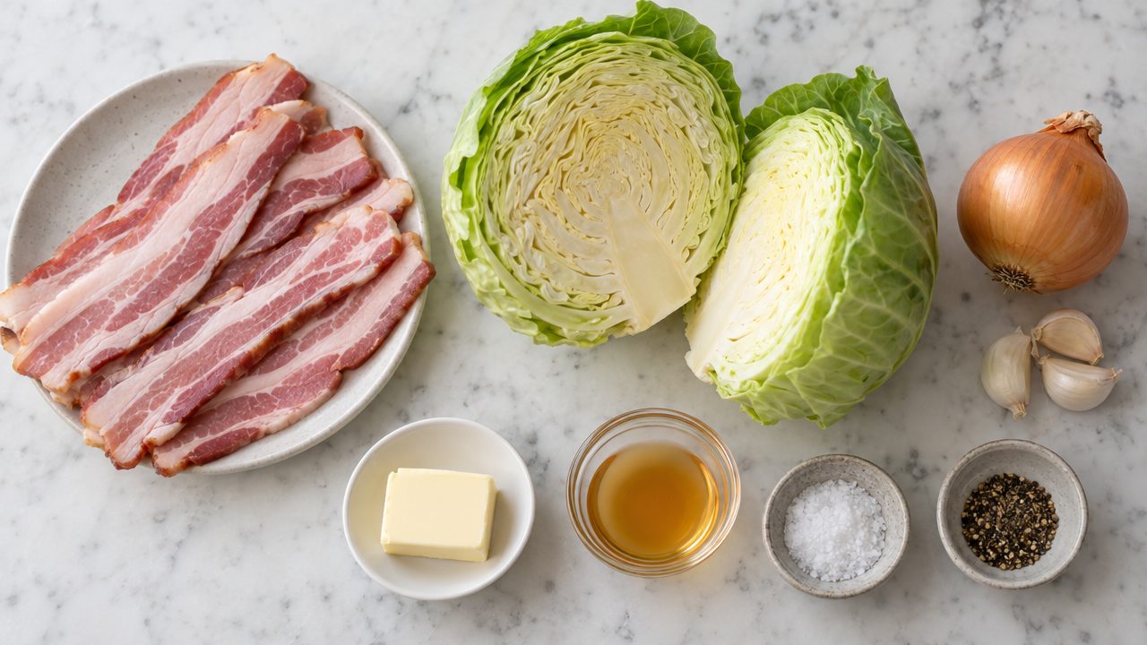 Ingredients for Keto Bacon and Cabbage Skillet