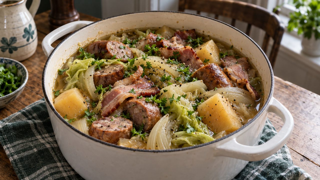 Keto Dublin Coddle, plated and ready to serve