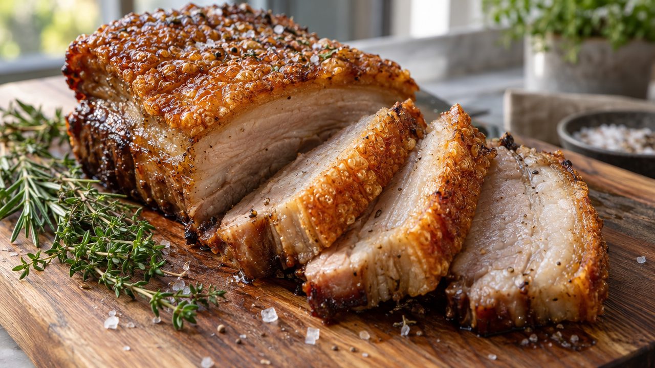 Keto Irish Pork Belly, plated and ready to serve