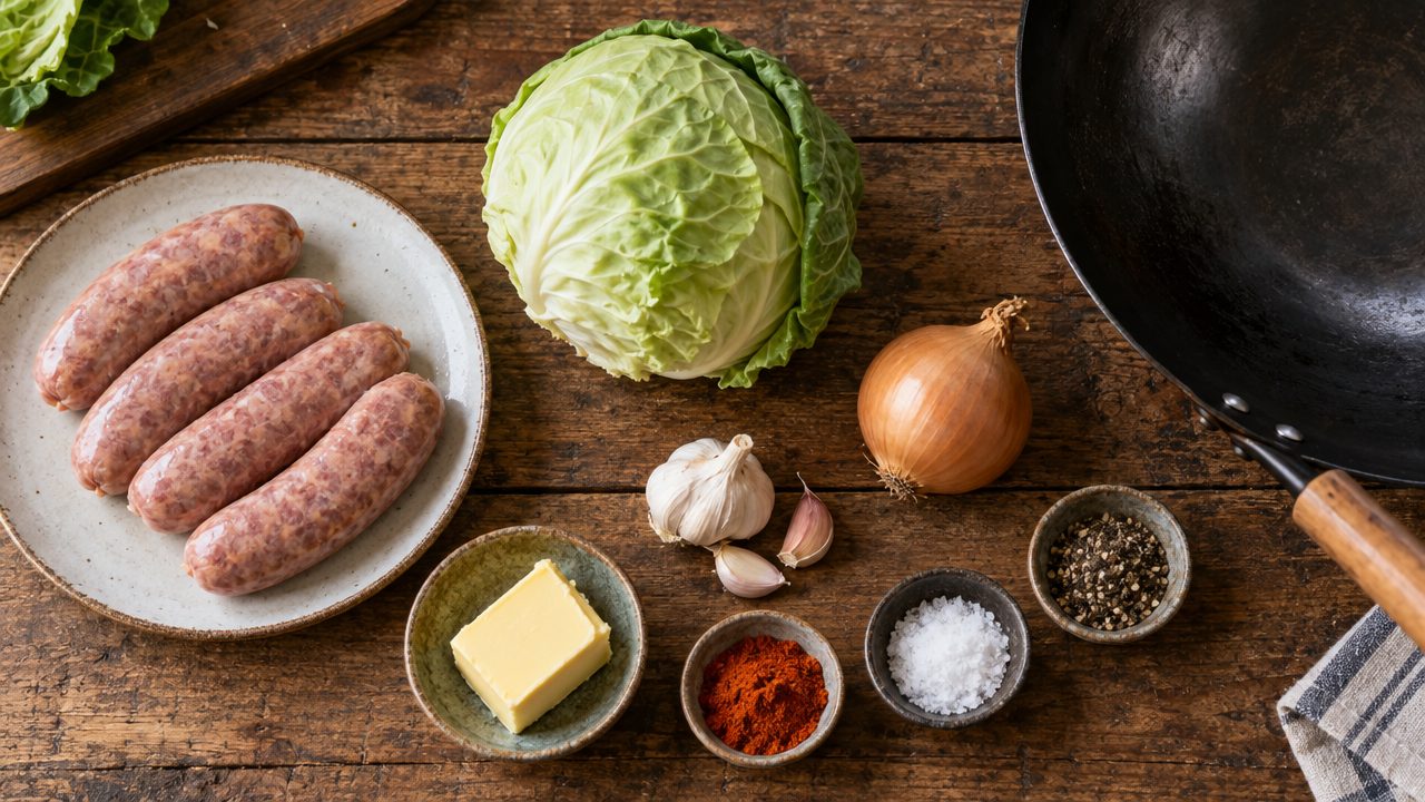 Ingredients for Keto Irish Sausage and Cabbage Stir-Fry