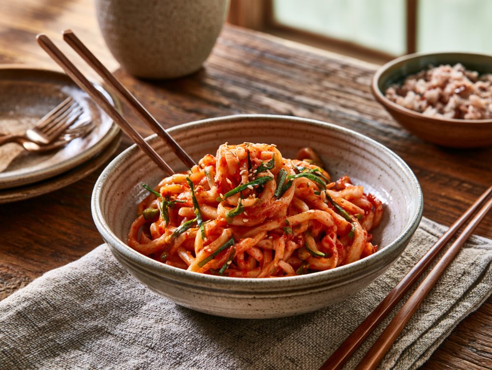 Korean Musaengchae, plated and ready to serve