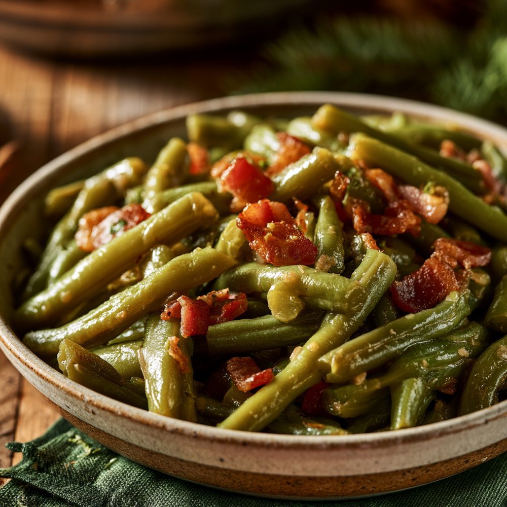 Slow-Simmered Southern Green Beans, plated and ready to serve