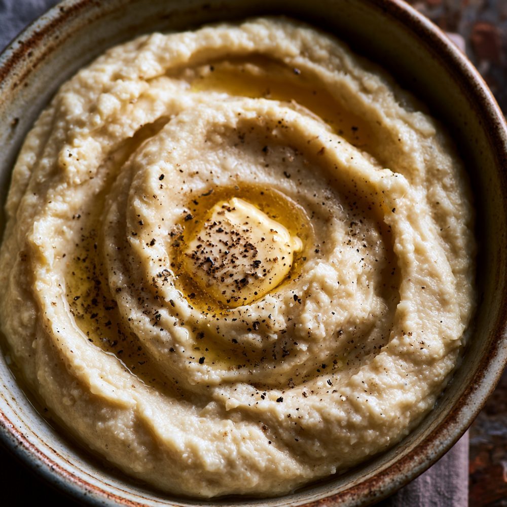 Buttery Southern Mashed Cauliflower, plated and ready to serve