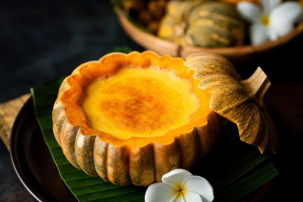 Sangkaya Thai Coconut Egg Custard, plated and ready to serve