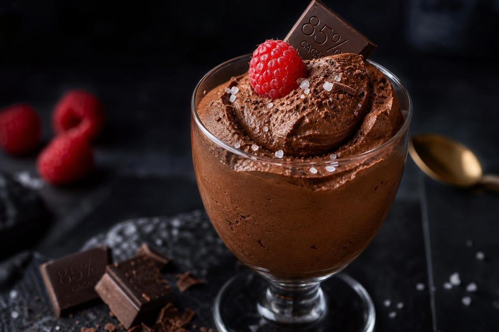 Mousse au Chocolat Noir Keto, plated and ready to serve
