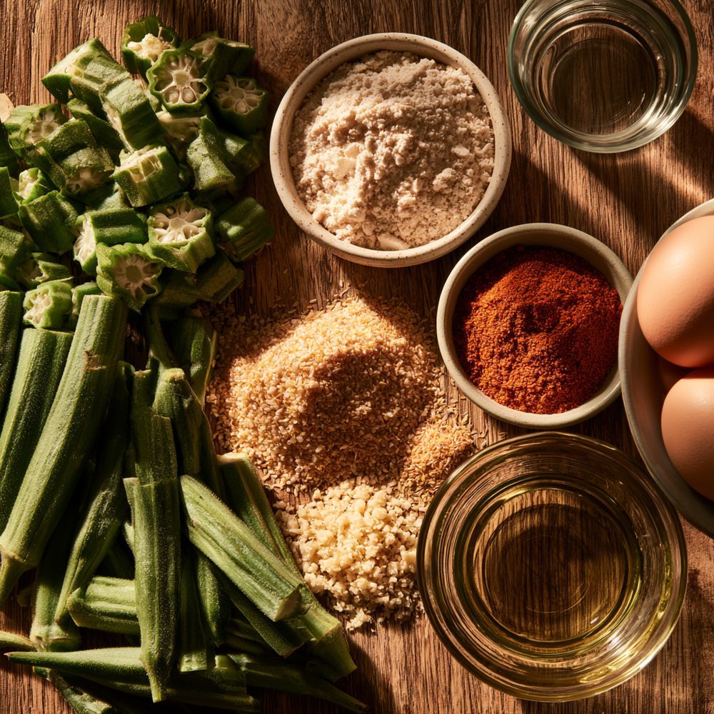 Ingredients for Pan-Fried Okra, Cornmeal-Style Crust