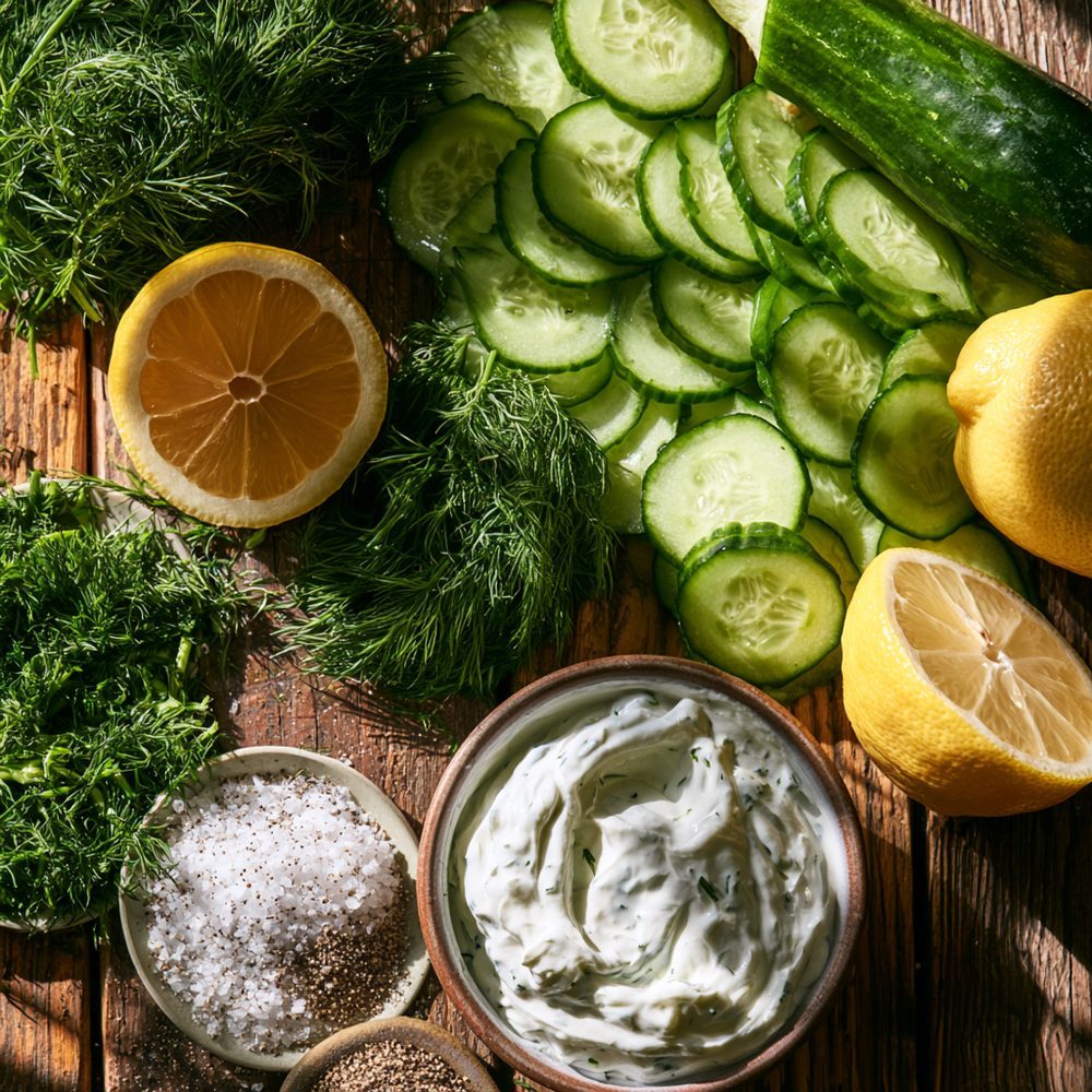 Ingredients for Polish Mizeria, Cucumber & Sour Cream Salad