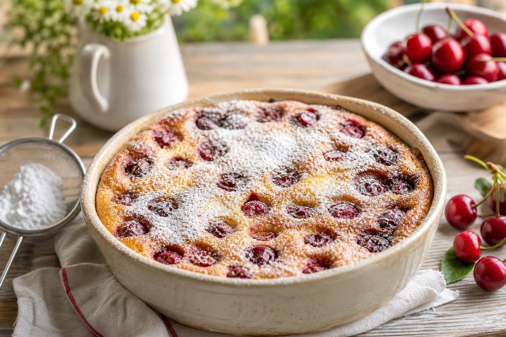 Clafoutis Keto Cerises, plated and ready to serve