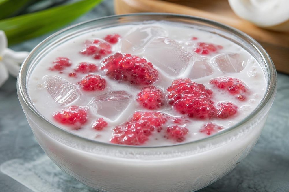 Tub Tim Grob Water Chestnut Coconut Milk, plated and ready to serve