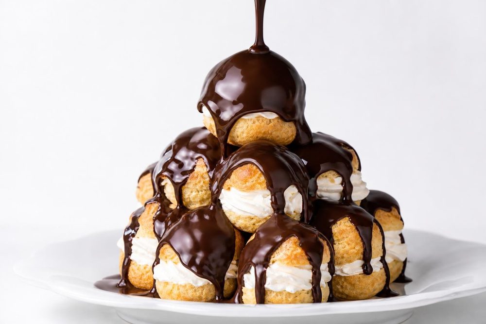 Profiteroles Keto Choux, plated and ready to serve