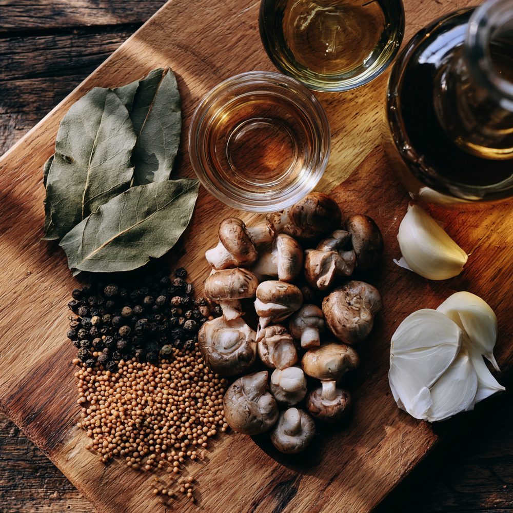 Ingredients for Polish Grzyby Marynowane, Pickled Mushrooms