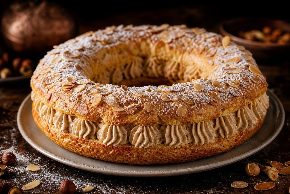 Paris Brest Keto Praline, plated and ready to serve