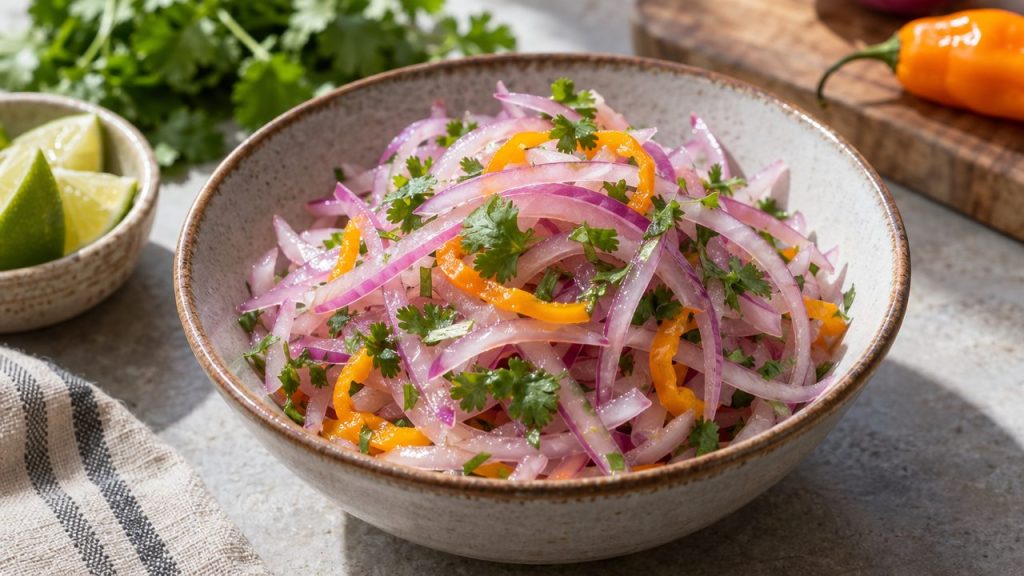 Salsa Criolla, plated and ready to serve