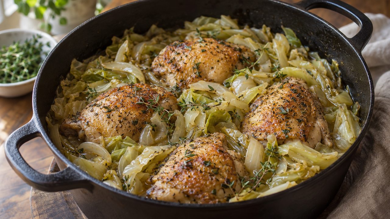 Keto Chicken and Cabbage Stew, plated and ready to serve