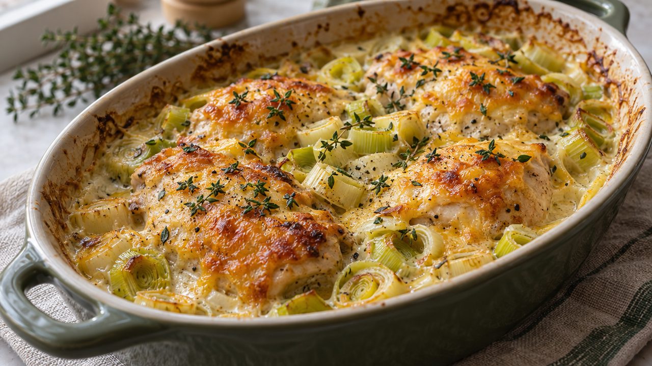 Keto Irish Chicken Leek Bake, plated and ready to serve