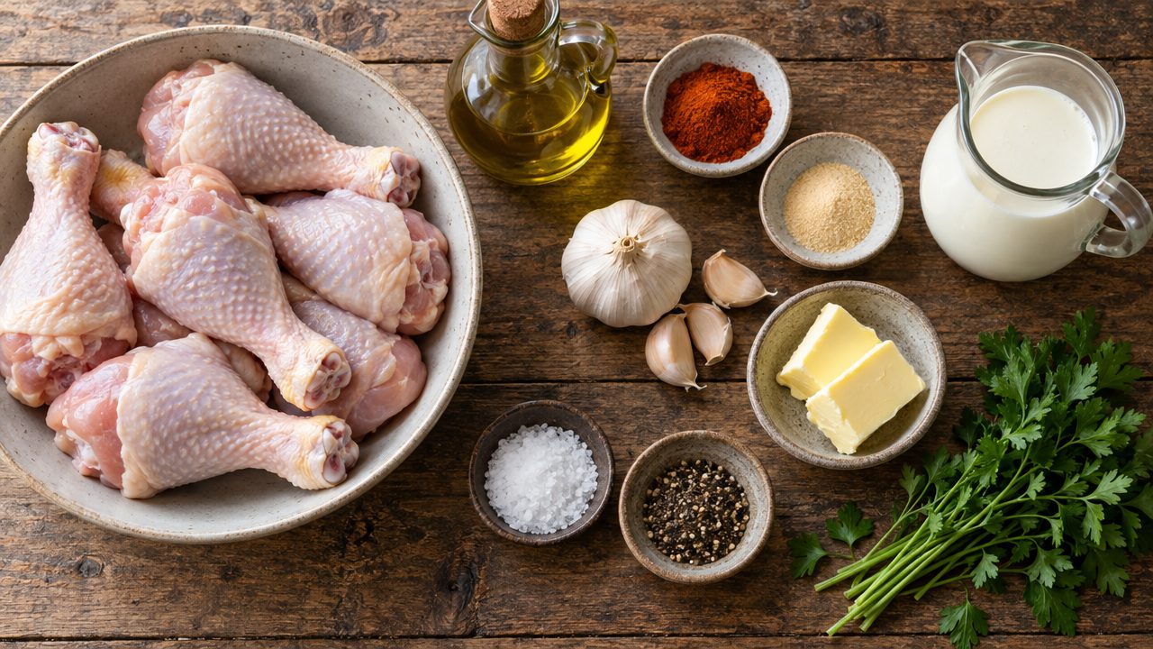 Ingredients for Keto Irish Chicken Drumsticks with Creamy Garlic Sauce