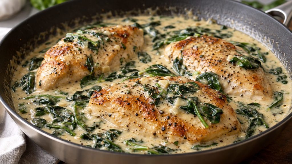 Keto Irish Creamy Spinach and Chicken, plated and ready to serve