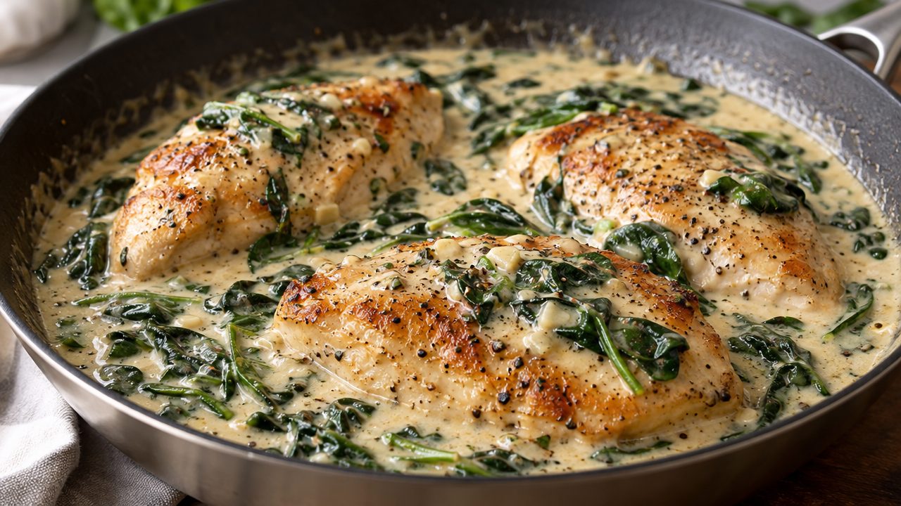 Keto Irish Creamy Spinach and Chicken, plated and ready to serve