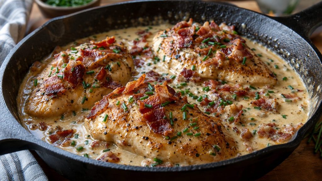 Keto Irish Chicken with Bacon and Cream, plated and ready to serve